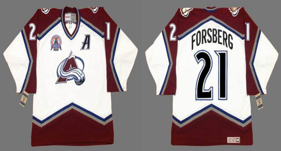 2019 Men Colorado Avalanche 21 Forsberg white CCM NHL jerseys